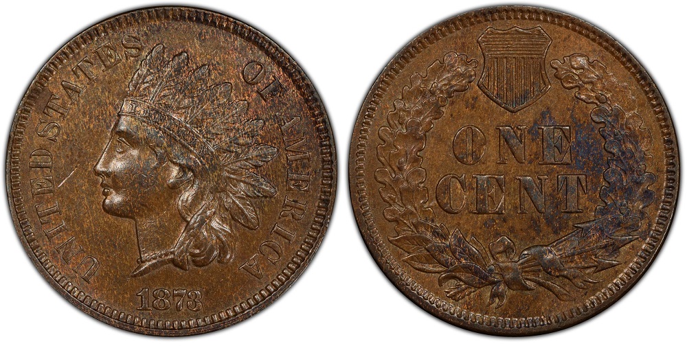 Side-by-side comparison: normal 1873 Indian Head Penny LIBERTY headband vs Doubled Liberty DDO showing bold secondary doubling on all letters